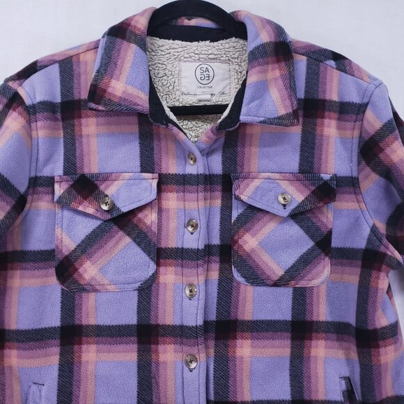 SAGE COLLECTIVE SHERPA LINED PLAID JACKET Women’s L Purple Outdoor Winter - Picture 7 of 15